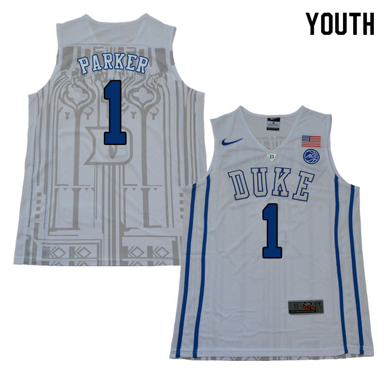 2018 Youth #1 Jabari Parker Duke Blue Devils College Basketball Jerseys Sale-White - Click Image to Close